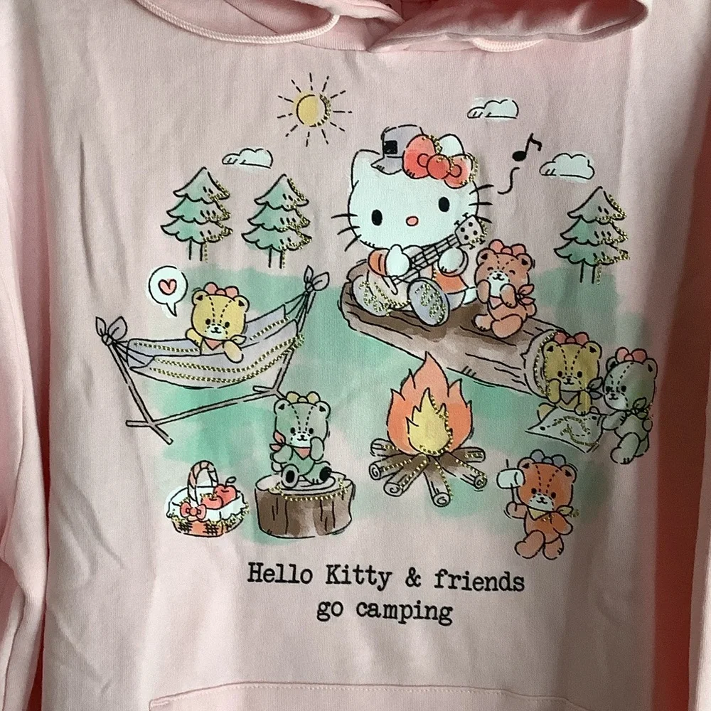 Hello Kitty Pastel Pink Hoodie with Camping Print - Picture 2 of 7
